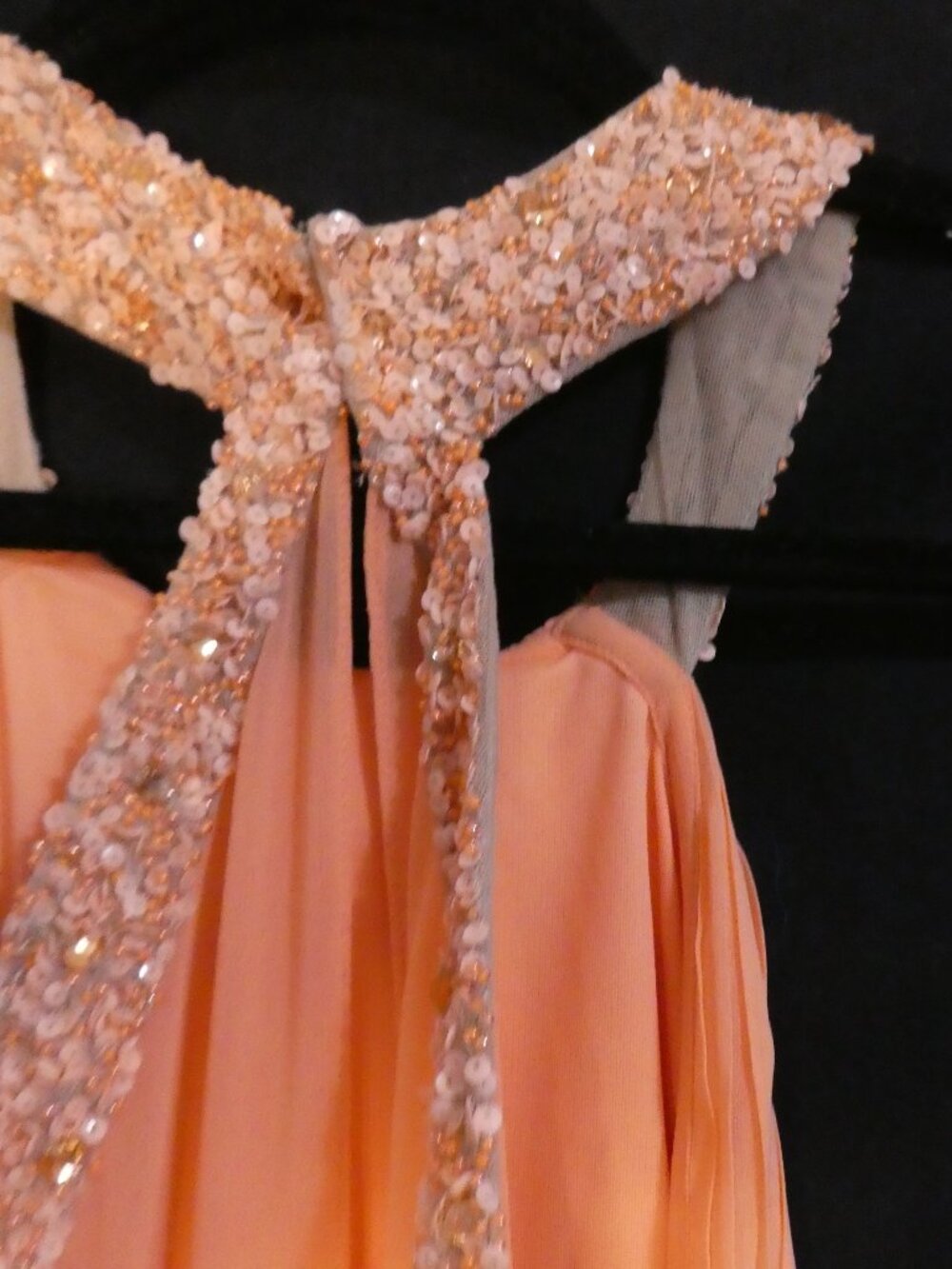 MANGO Suit Collection Beaded Halter Chiffon Maxi Dress Peach Orange - Size 9 - Picture 13 of 16